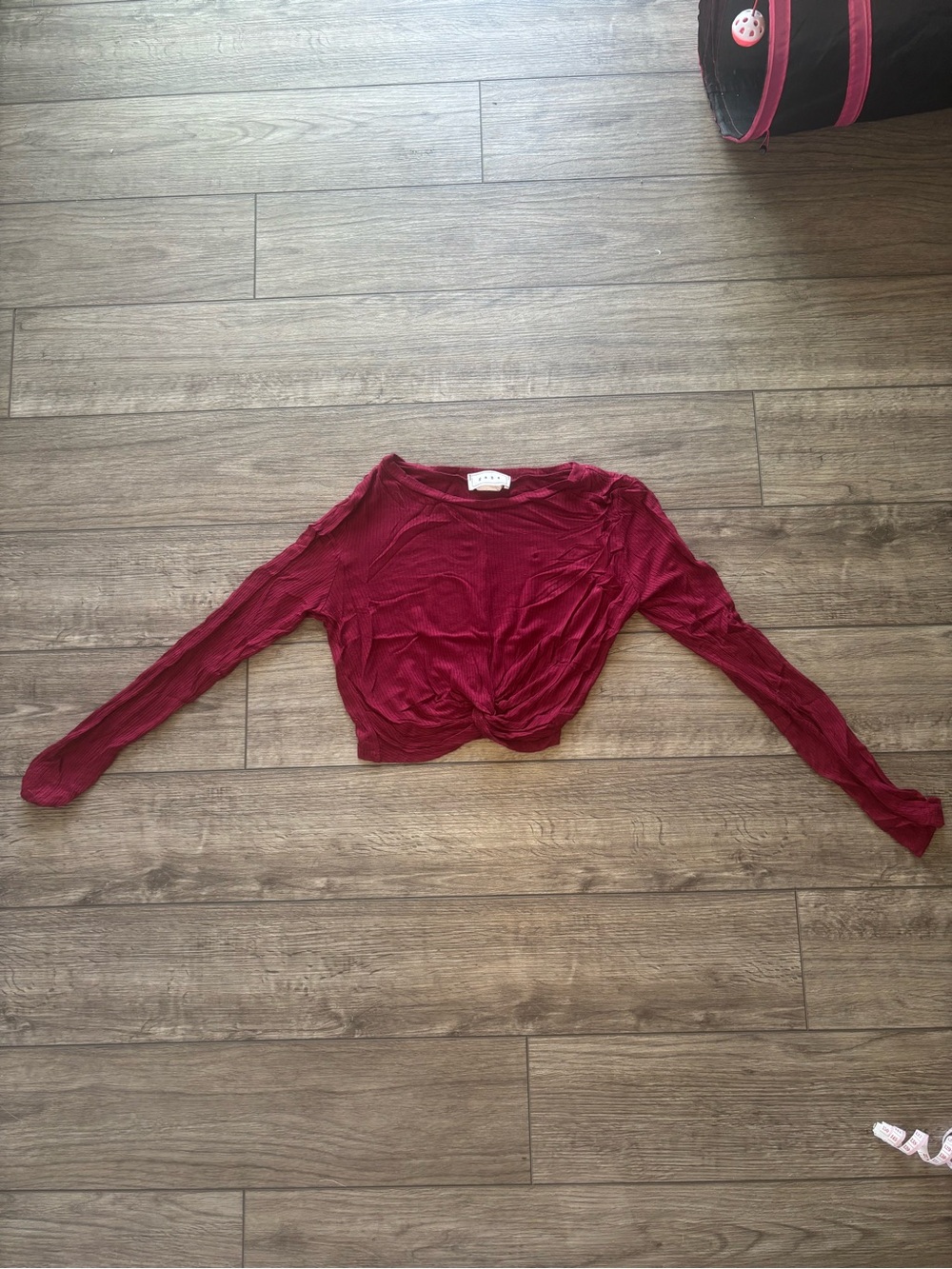 gaze Burgundy Long Sleeve Twisted Front Crop Top